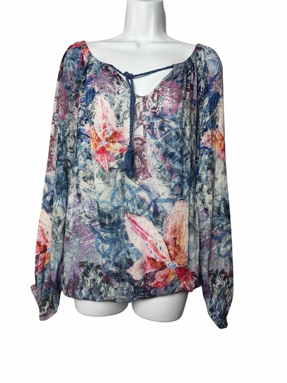 Desigual Womens Blouse Top Size XL Multicolor Funky Artsy Boho 70s Art To Wear